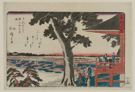 Utagawa Hiroshige: Looking toward the Saruwaka-machi District from the Top of Matsuchiyama (Matsuchiyama ue yori Saruwaka-machi o miru zu), from the series Famous Places in the Eastern Capital (Tôto meisho) - Museum of Fine Arts