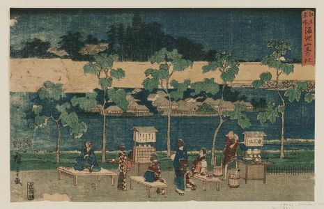 Japanese Print "The Reservoir and the Sannô Shrine (Tameike Sannô no yashiro), from the series Famous Places in Edo (Edo meisho)" by Utagawa Hiroshige, 歌川広重 (Utagawa Hiroshige I)