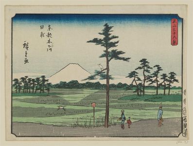 Utagawa Hiroshige: Rice Paddies at Kinoshitagawa in Edo (Tôto Kinoshitagawa tanbo), from the series Thirty-six Views of Mount Fuji (Fuji sanjûrokkei) - Museum of Fine Arts