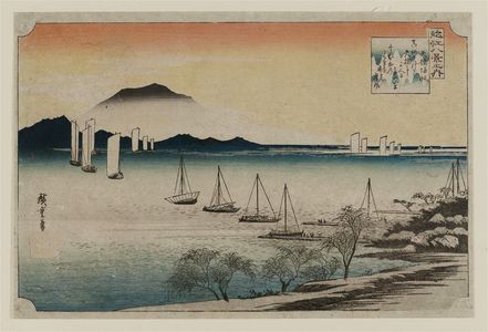 歌川広重: Returning Sails at Yabase (Yabase kihan), from the series Eight Views of Ômi (Ômi hakkei no uchi) - ボストン美術館