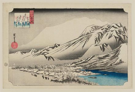 Utagawa Hiroshige: Twilight Snow at Hira (Hira bosetsu), from the series Eight Views of Ômi (Ômi hakkei no uchi) - Museum of Fine Arts