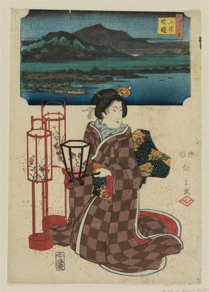 Utagawa Hiroshige: Evening Bell at Mii-dera Temple (Mii banshô), from the series Eight Views of Ômi (Ômi hakkei) - Museum of Fine Arts