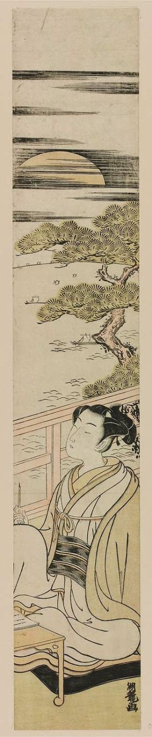 Isoda Koryusai: Young Man on Balcony by the Sea at Sunrise - Museum of Fine Arts