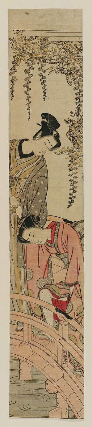 Isoda Koryusai: Young Couple on Drum Bridge at Kameido - Museum of Fine Arts