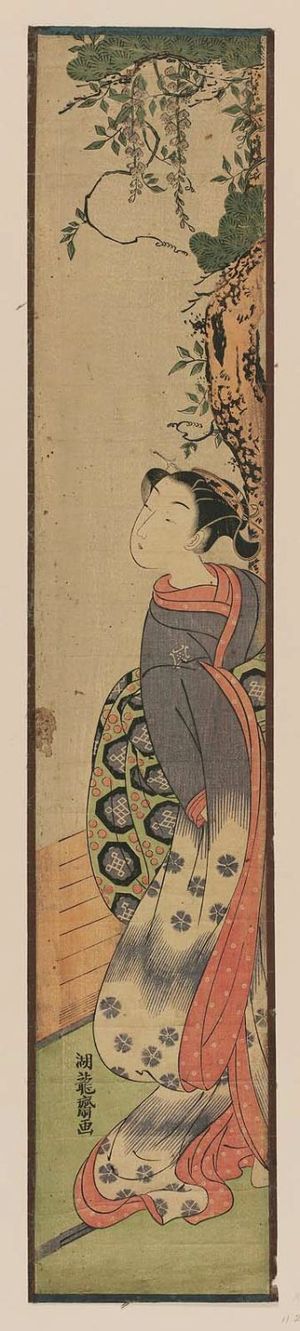 Isoda Koryusai: Young Woman by Veranda with Wisteria - Museum of Fine Arts