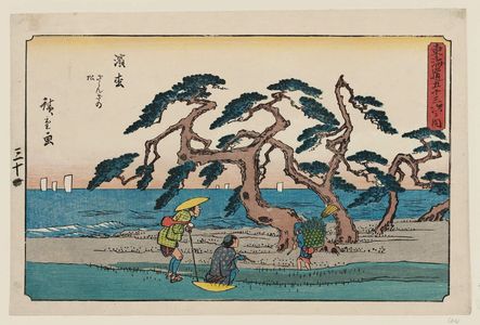 Utagawa Hiroshige: Hamamatsu: the Murmuring Pines (Hamamatsu, zazanza no matsu), from the series The Fifty-three Stations of the Tôkaidô Road (Tôkaidô gojûsan tsugi no uchi), also known as the Gyôsho Tôkaidô - Museum of Fine Arts