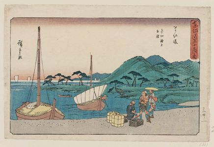 Utagawa Hiroshige: Maisaka: Sea Ferry at Imagiri (Maisaka, Imagiri kaijô funawatashi), from the series The Fifty-three Stations of the Tôkaidô Road (Tôkaidô gojûsan tsugi no uchi), also known as the Gyôsho Tôkaidô - Museum of Fine Arts