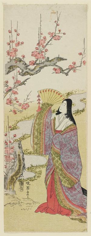 Banki Harumasa: Court Lady and Plum Blossoms - Museum of Fine Arts