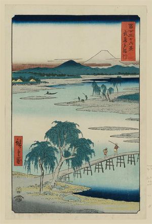 歌川広重: The Jewel River in Musashi Province (Musashi Tamagawa), from the series Thirty-six Views of Mount Fuji (Fuji sanjûrokkei) - ボストン美術館