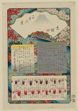 Utagawa Hiroshige, 歌川広重 (Utagawa Hiroshige I)による浮世絵「Title Page, from the series Thirty-six Views of Mount Fuji (Fuji sanjûrokkei, here called Meisho sanjûrokkei)」