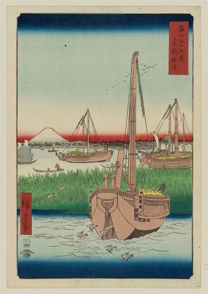 歌川広重: The Sea at Tsukuda in Edo (Tôto Tsukuda oki), from the series Thirty-six Views of Mount Fuji (Fuji sanjûrokkei) - ボストン美術館