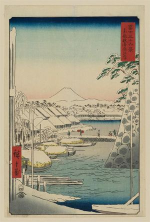 歌川広重: Riverbank at Sukiya in Edo (Tôto Sukiya-gashi), from the series Thirty-six Views of Mount Fuji (Fuji sanjûrokkei) - ボストン美術館