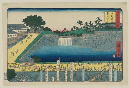 Utagawa Hiroshige, 歌川広重 (Utagawa Hiroshige I)による浮世絵「View of Konpiragû Shrine and Hollyhock Hill (Kompiragû Aoizaka no fûkei), from the series Famous Places in Edo (Edo meisho no uchi)」