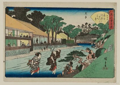 Utagawa Hiroshige: Ôji: the Ôgiya Restaurant (Ôji, Ôgiya), from the series Famous Restaurants of Edo (Edo kômei kaitei zukushi) - Museum of Fine Arts