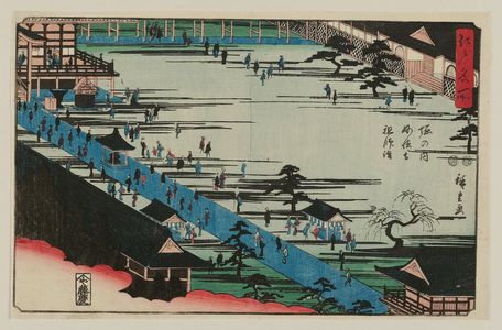 Utagawa Hiroshige: Visiting the Founder's Hall at Myôhô-ji Temple in Horinouchi (Horinouchi Myôhô-ji Sôshi môde), from the series Famous Places in Edo (Edo meisho) - Museum of Fine Arts