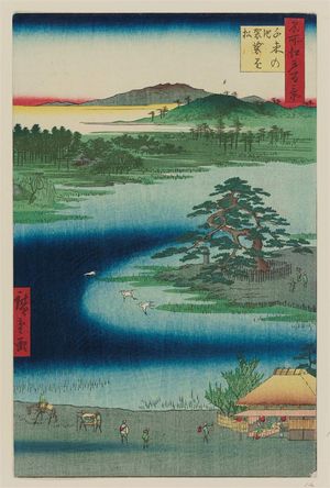 Utagawa Hiroshige: Robe-Hanging Pine, Senzoku Pond (Senzoku no ike Kesakakematsu), from the series One Hundred Famous Views of Edo (Meisho Edo hyakkei) - Museum of Fine Arts
