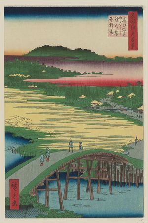 歌川広重: Sugatami Bridge, Omokage Bridge, Jariba at Takata (Takata Sugataminohashi Omokagenohashi jariba), from the series One Hundred Famous Views of Edo (Meisho Edo hyakkei) - ボストン美術館