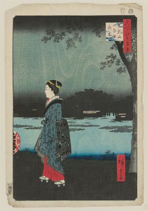 歌川広重: Night View of Matsuchiyama and the San'ya Canal (Matsuchiyama San'yabori yakei), from the series One Hundred Famous Views of Edo (Meisho Edo hyakkei) - ボストン美術館
