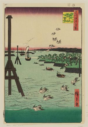 歌川広重: View of Shiba Coast (Shibaura no fûkei), from the series One Hundred Famous Views of Edo (Meisho Edo hyakkei) - ボストン美術館