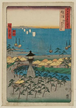 Utagawa Hiroshige: Settsu Province: Sumiyoshi, Idemi Beach (Settsu, Sumiyoshi, Idemi no hama), from the series Famous Places in the Sixty-odd Provinces [of Japan] ([Dai Nihon] Rokujûyoshû meisho zue) - Museum of Fine Arts