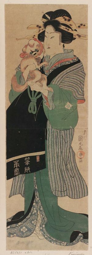 Utagawa Kunimaru: Courtesan Holding a Dog - Museum of Fine Arts