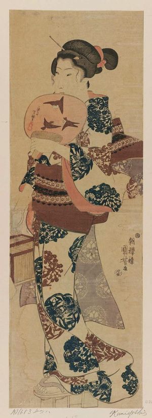 Utagawa Kuniyoshi: Woman with Fan and Insect Cage - Museum of Fine Arts