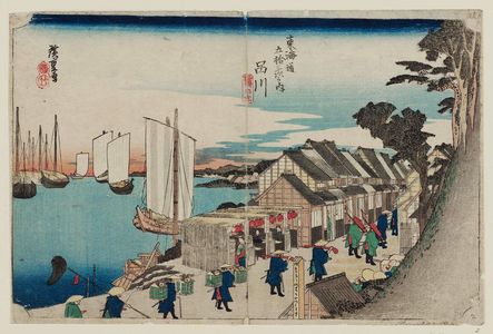 Utagawa Hiroshige: Shinagawa: Departure of the Daimyô (Shinagawa, shokô detachi), from the series Fifty-three Stations of the Tôkaidô Road (Tôkaidô gojûsan tsugi no uchi), also known as the First Tôkaidô or Great Tôkaidô - Museum of Fine Arts