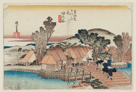 Utagawa Hiroshige: Hodogaya: Shinmachi Bridge (Hodogaya, Shinmachi-bashi), from the series Fifty-three Stations of the Tôkaidô Road (Tôkaidô gojûsan tsugi no uchi), also known as the First Tôkaidô or Great Tôkaidô - Museum of Fine Arts