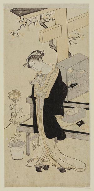 Ippitsusai Buncho: Osen of the Kagiya Holding a Cat - Museum of Fine Arts