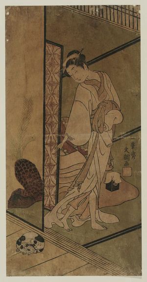 Ippitsusai Buncho: Woman looking at sleeping dog - Museum of Fine Arts