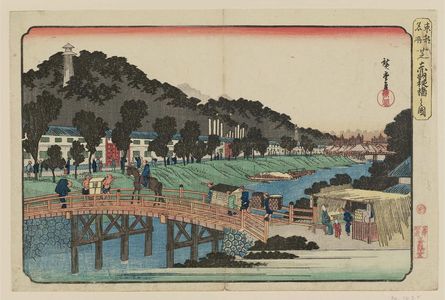 Utagawa Hiroshige: Akabane Bridge in Shiba (Shiba Akabanebashi no zu), from the series Famous Places in the Eastern Capital (Tôto meisho) - Museum of Fine Arts