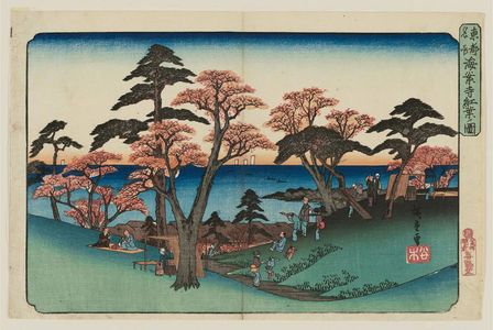 Utagawa Hiroshige: Red Maple Leaves at Kaian-ji temple (Kaianji kôyô no zu), from the series Famous Places in the Eastern Capital (Tôto meisho) - Museum of Fine Arts