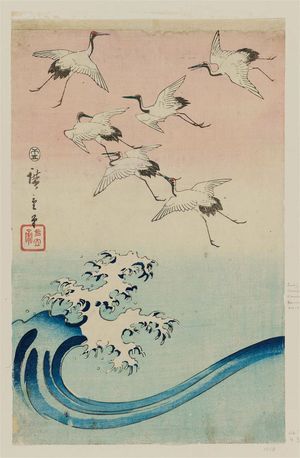 Utagawa Hiroshige: Cranes Flying over Waves - Museum of Fine Arts