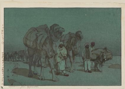 吉田博: Caravan from Afghanistan [on a Moonlit Night] (Afuganisutan no kyaraban tsuki yo) - ボストン美術館