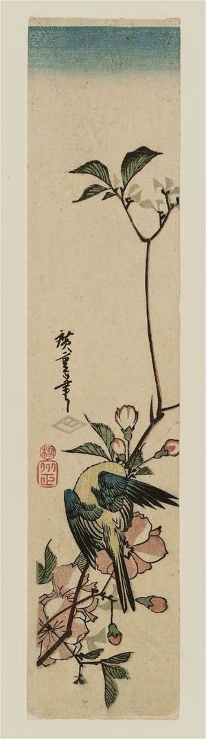Utagawa Hiroshige: Green Bird on Flowering Branch - Museum of Fine Arts
