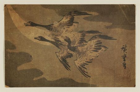 Utagawa Hiroshige: Geese and Crescent Moon - Museum of Fine Arts