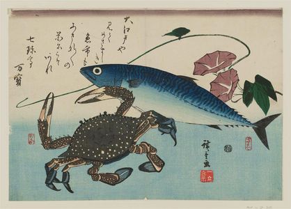 Utagawa Hiroshige: Mackerel, Crab, and Morning Glory, from an untitled series known as Large Fish - Museum of Fine Arts