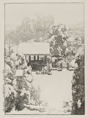 吉田博: Snow at Nakazato (Nakazato no yuki), from the series Twelve Scenes of Tokyo (Tôkyô jûni dai no uchi) - ボストン美術館