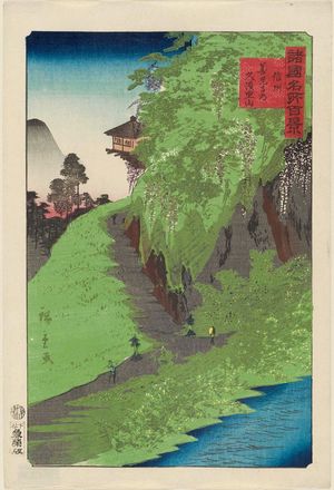二歌川広重: Mount Kusuri on the Road to Zenkô-ji in Shinano Province (Shinshû Zenkô-ji michi Kusuriyama), from the series One Hundred Famous Views in the Various Provinces (Shokoku meisho hyakkei) - ボストン美術館