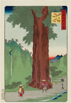 Utagawa Hiroshige II: The Yatate Cedar Tree in Kai Province (Kôshû Yatate sugi), from the series One Hundred Famous Views in the Various Provinces (Shokoku meisho hyakkei) - Museum of Fine Arts