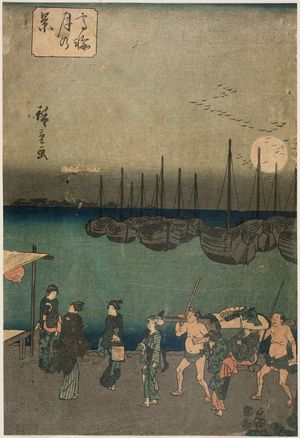 日本版画 "Moon at Takanawa (Takanawa tsuki no kei)" 由 Utagawa Hiroshige, 歌川広重 (Utagawa Hiroshige I) 创作