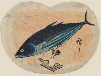 Utagawa Hiroshige: Bonito with Radish and Grater, cut from an unidentified harimaze sheet - Museum of Fine Arts