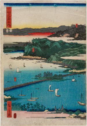 歌川広重: Eight Views of Omi: Miidera, Ishiyama, Seta, from the series Three Famous Scenic Spots in Japan (Honcho sankei no uchi) - ボストン美術館