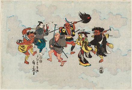 Utagawa Hiroshige: Characters from Ôtsu-e Folk Paintings Dancing the Bon-odori (Ôtsu-e no Bon-odori) - Museum of Fine Arts