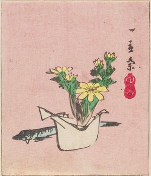 Utagawa Hiroshige: Adonis Plant and Dried Fish, cut from an unidentified harimaze sheet - Museum of Fine Arts