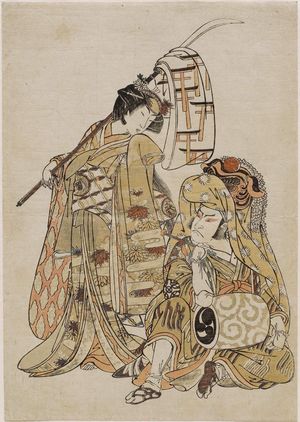 Katsukawa Shunsho: Actors Nakamura Nakazô as Onmaya Kisanda dressed as the Lion Dancer Kakubei and Segawa Kikunojô III as Shizuka Gozen - Museum of Fine Arts