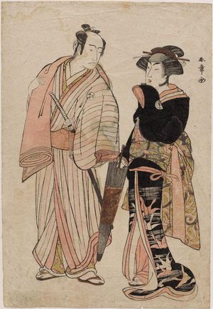 Katsukawa Shunsho: Actors Segawa Kikunojo III as O-chiyo and Bando Mitsugoro as Gohei - Museum of Fine Arts