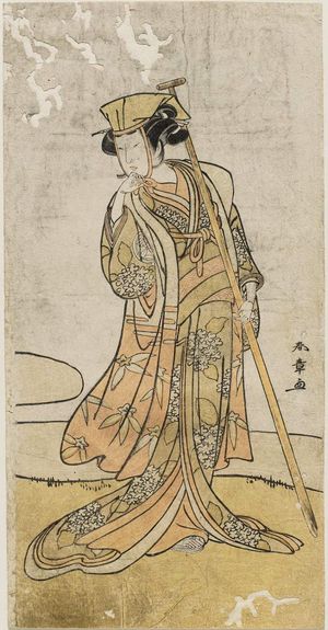 勝川春章: Actor Yamashita Kinsaku II as Matsuwaka's Wife Ubadama - ボストン美術館