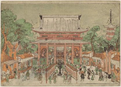 歌川豊春: Perspective Picture of a Special Exhibition of an Image at Kinryûzan Temple (Uki-e Kinryûzan kaichô no zu) - ボストン美術館