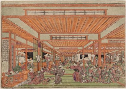 歌川豊春: Perspective PIcture of a Grand Party in the New Yoshiwara (Uki-e Shin Yoshiwara sôshimai no zu) - ボストン美術館